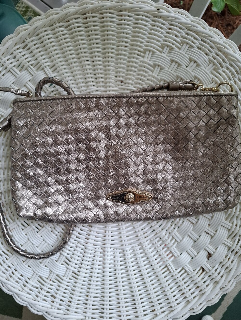 Elliott Lucca Purse Shoulder Bag Gold‎ Woven Leather Demi Cross Body